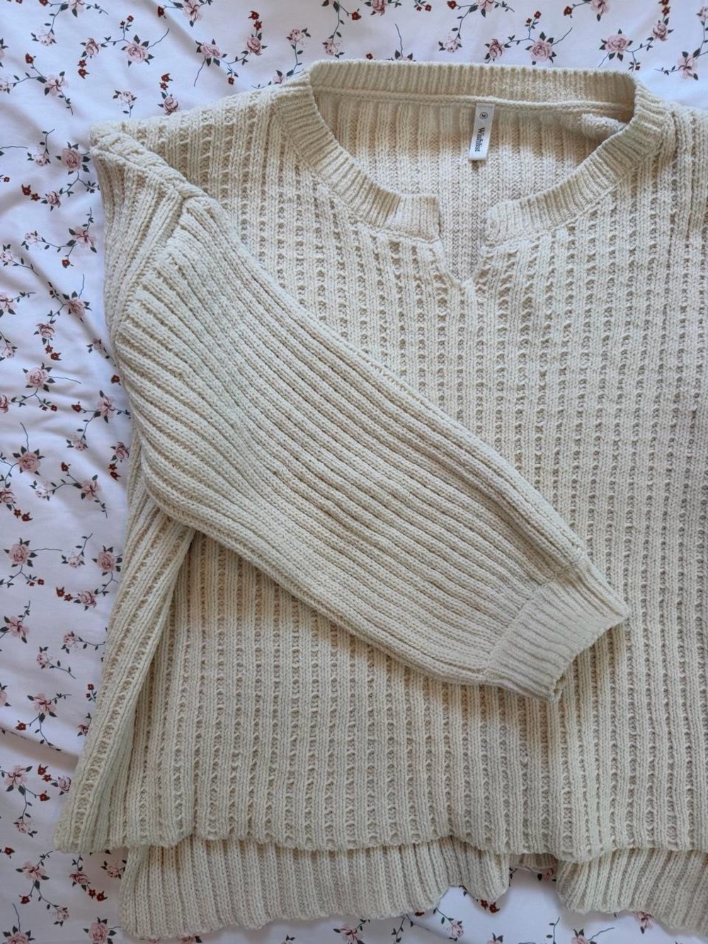 Wishlist Cream Ribbed V-Notch Sweater